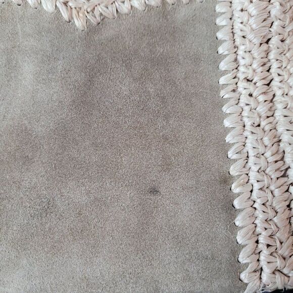 Vintage Handmade Crochet Macrame Straw Suede Shoulder Bag Purse Tan Boho Hippie - Picture 14 of 15